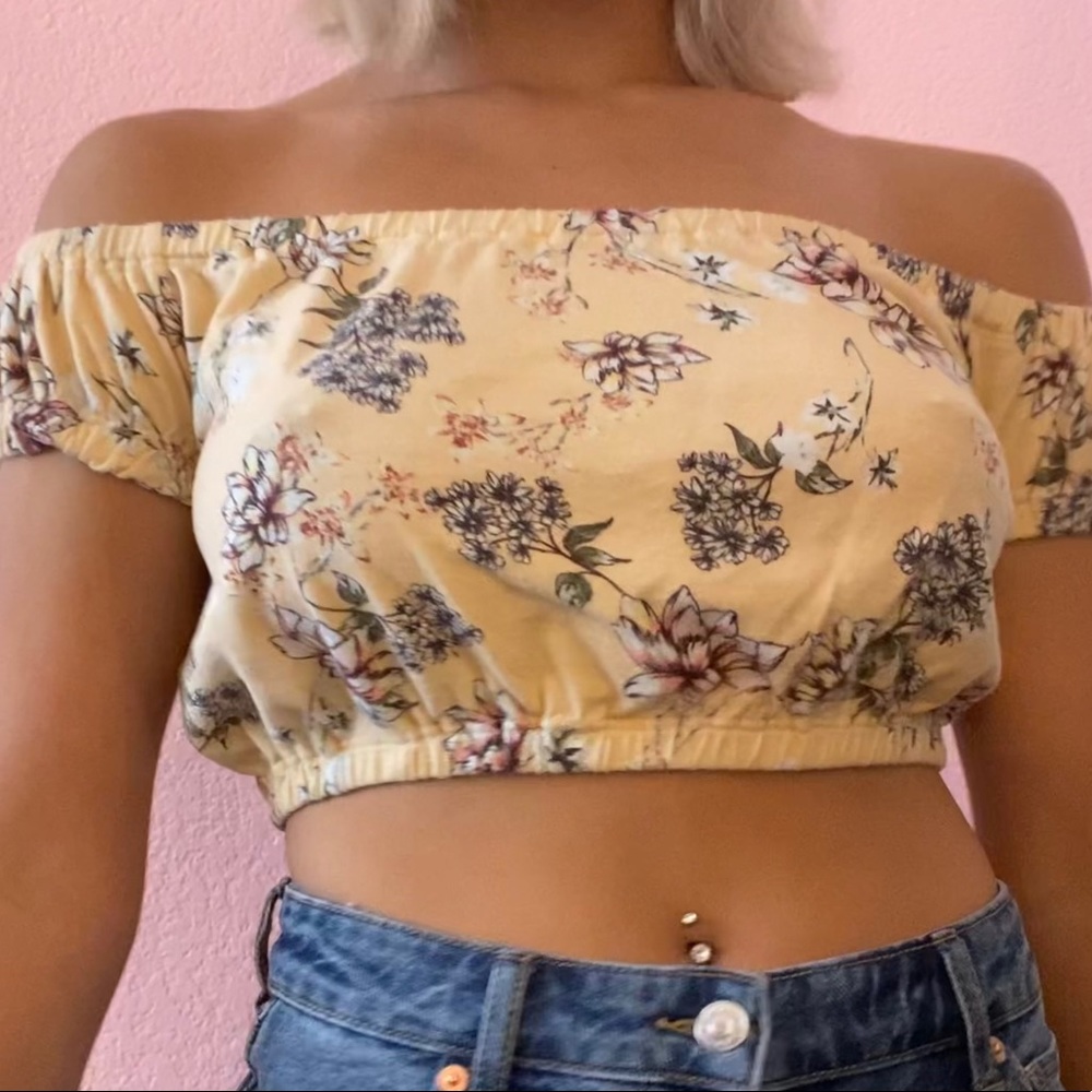 flower off the shoulder crop top